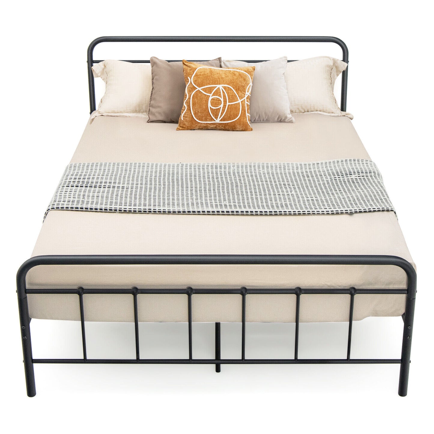 Sturdy Heavy Duty Metal Platform Bed Frame with Elegant Headboard - Queen Size