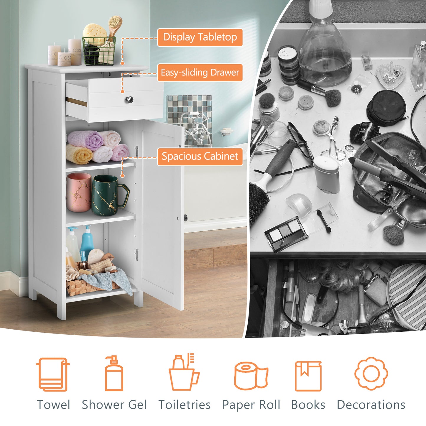 Multi Functional Freestanding Storage Cabinet with Adjustable Shelves