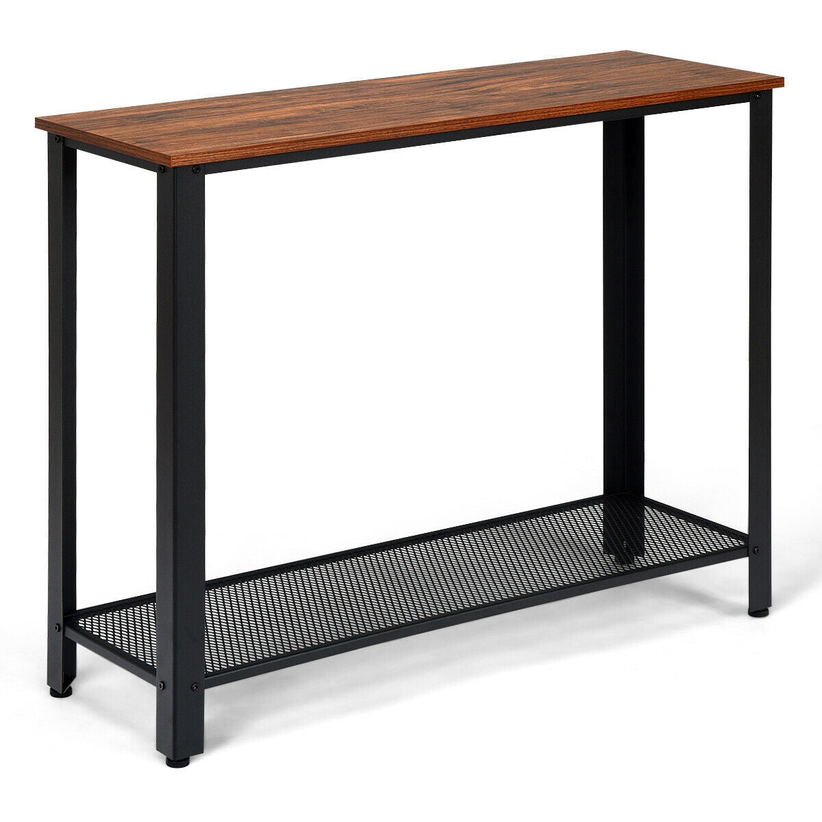 Wood Console Sofa Table with Metal Frame and Storage Shelf - Black