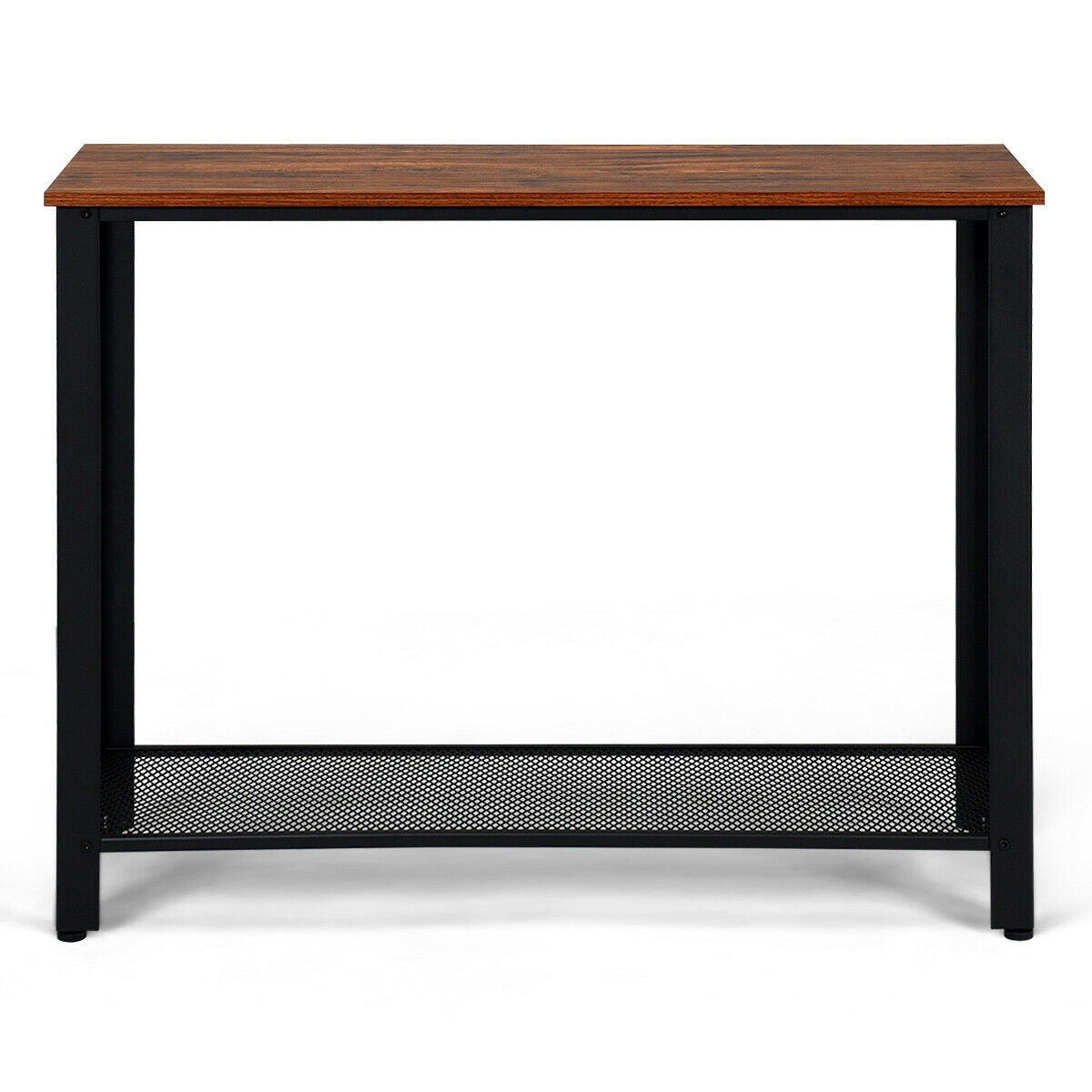 Wood Console Sofa Table with Metal Frame and Storage Shelf - Black