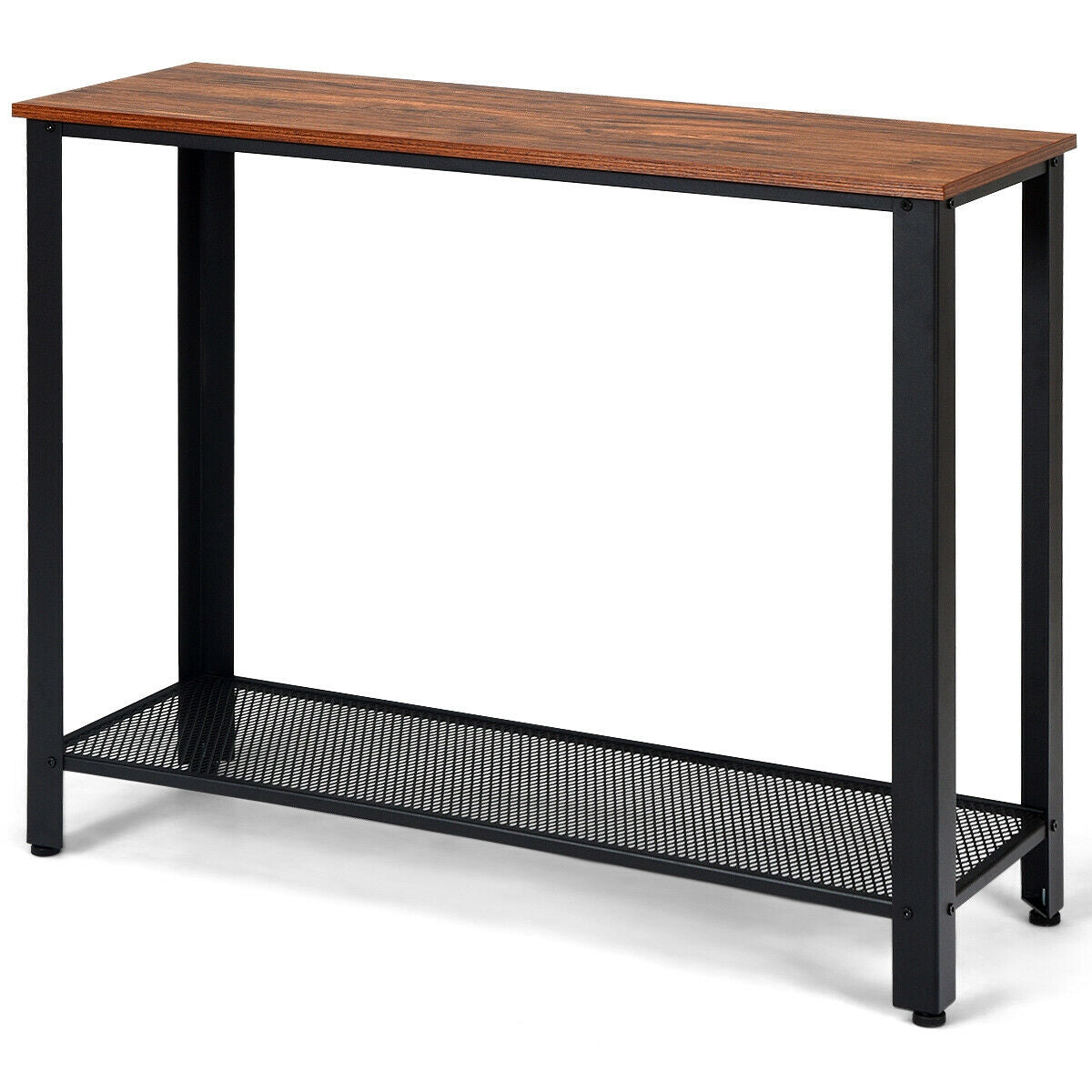 Wood Console Sofa Table with Metal Frame and Storage Shelf - Black