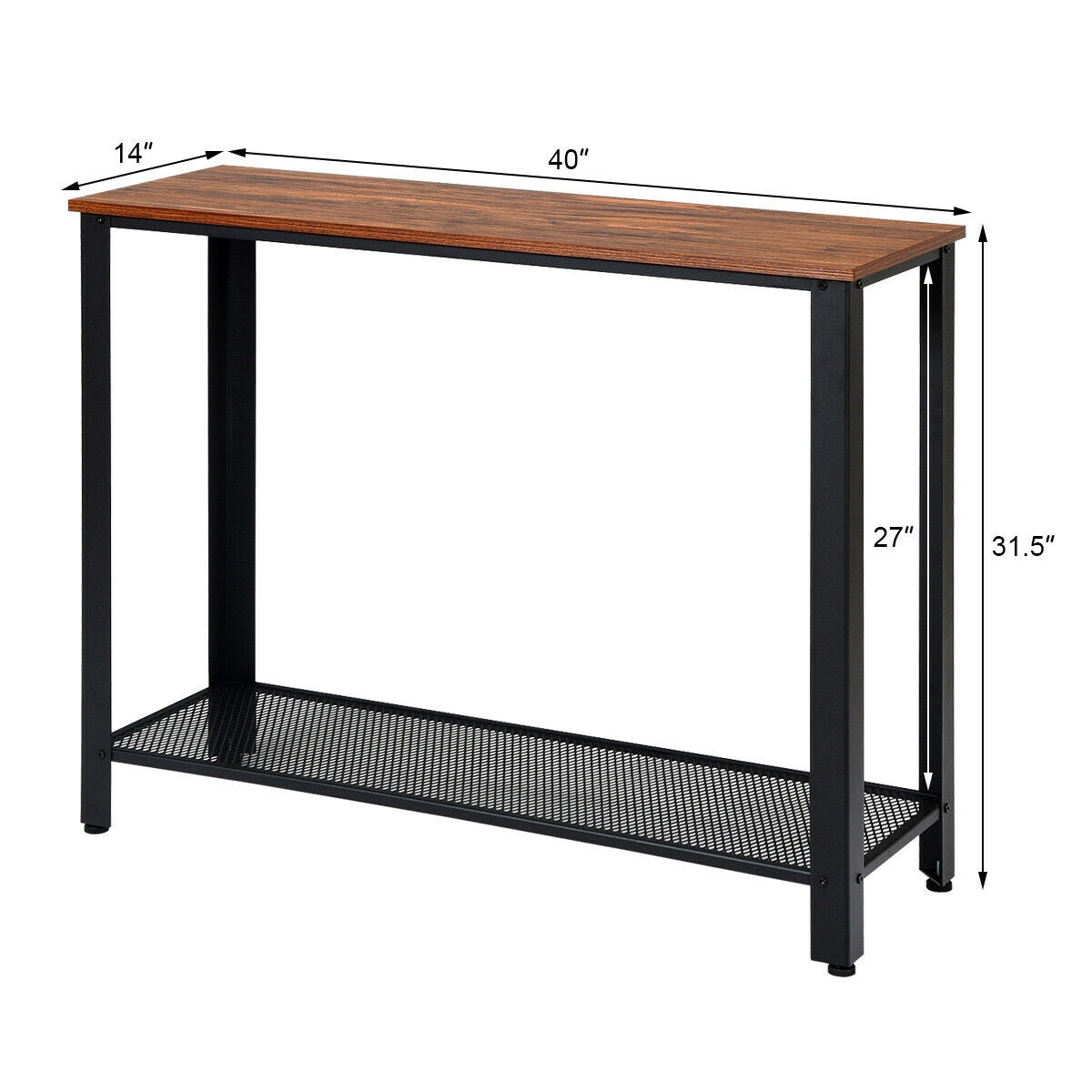 Wood Console Sofa Table with Metal Frame and Storage Shelf - Black