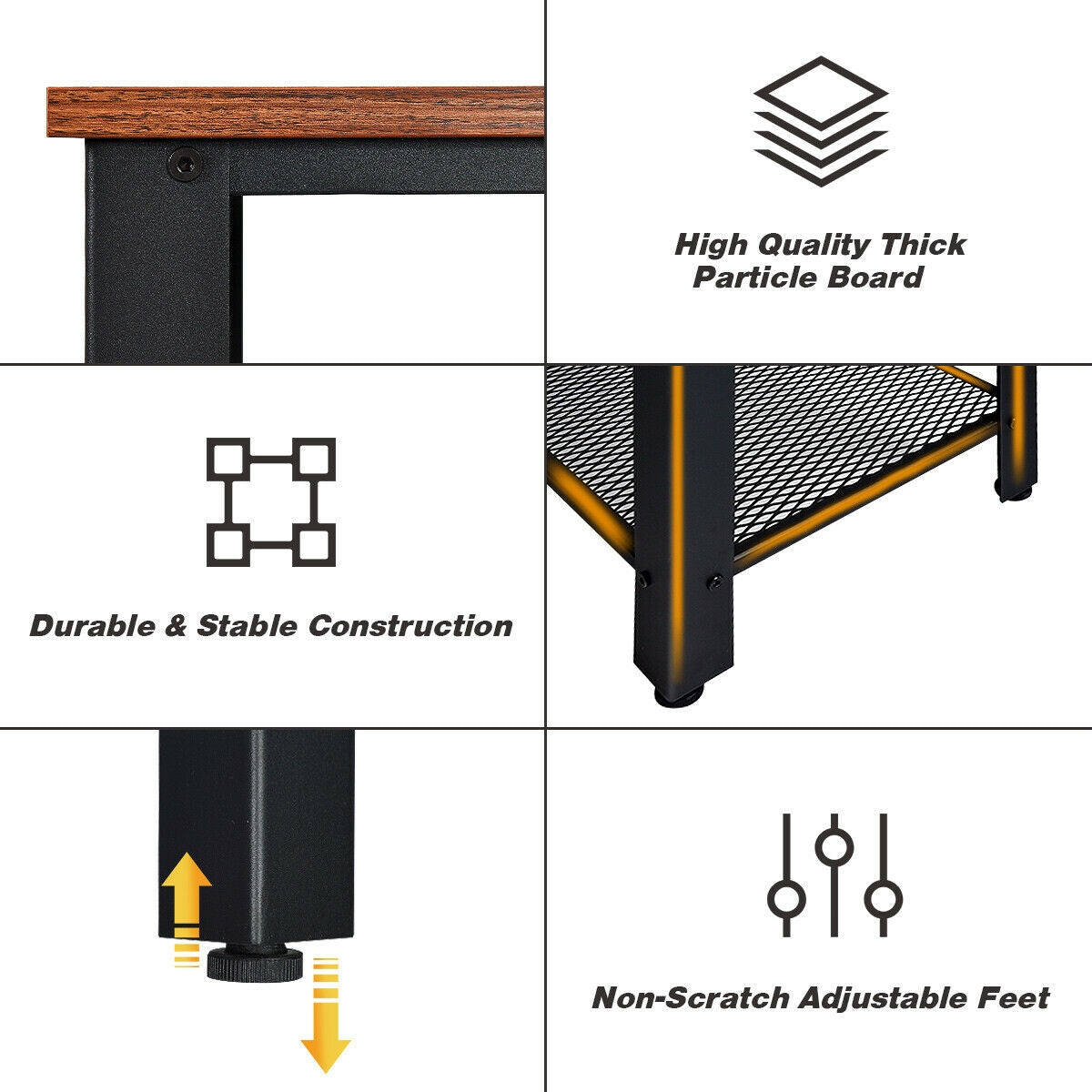 Wood Console Sofa Table with Metal Frame and Storage Shelf - Black