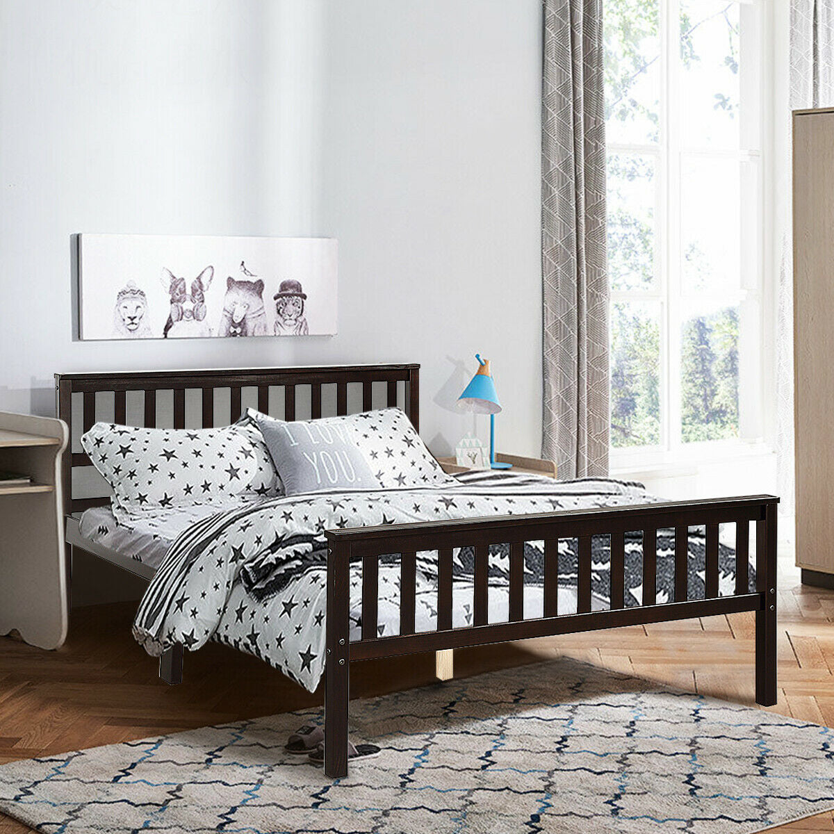 Premium Solid Wood Platform Bed with Elegant Headboard and Footboard - Full Size