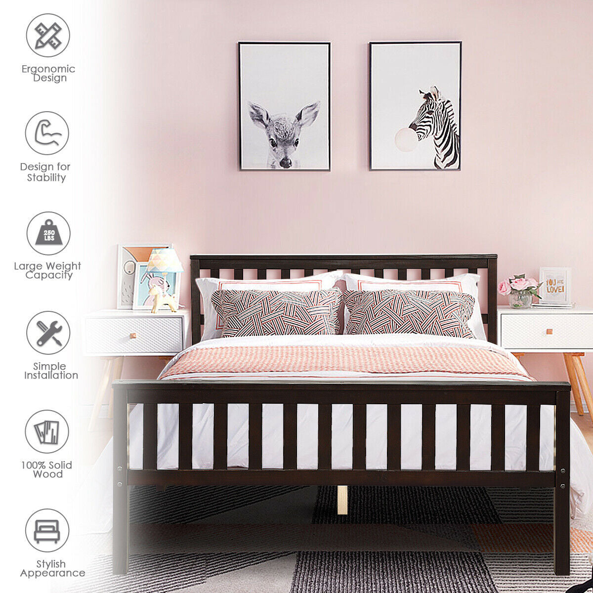 Premium Solid Wood Platform Bed with Elegant Headboard and Footboard - Full Size