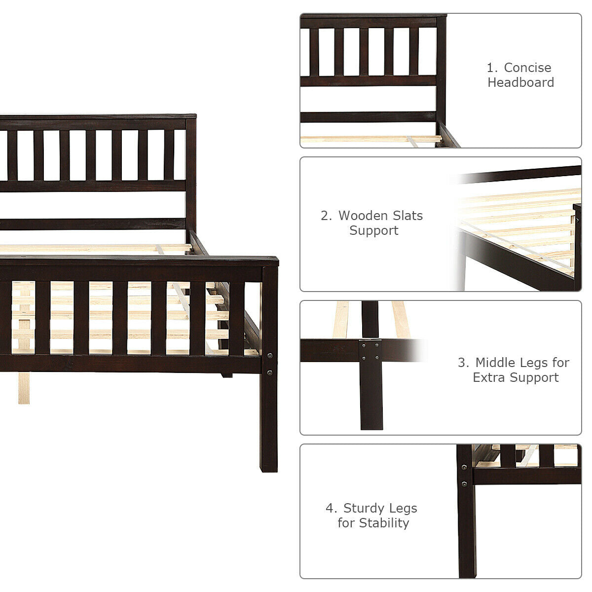 Premium Solid Wood Platform Bed with Elegant Headboard and Footboard - Full Size