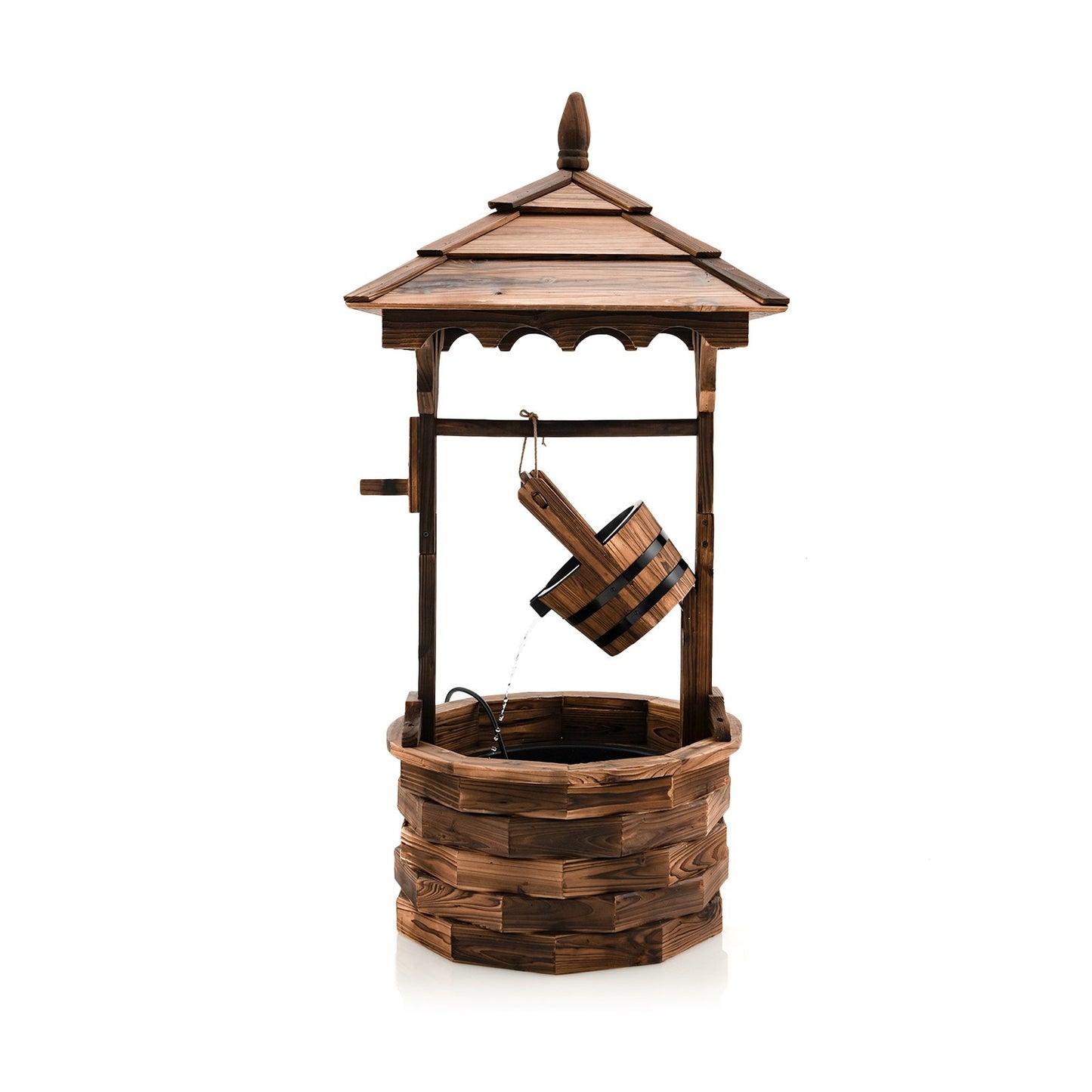 Rustic Wooden Patio Water Fountain with Adjustable Electric Pump
