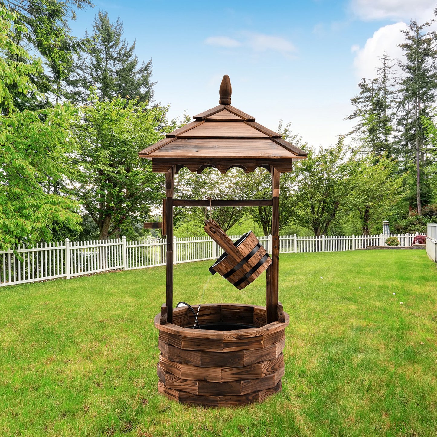 Rustic Wooden Patio Water Fountain with Adjustable Electric Pump