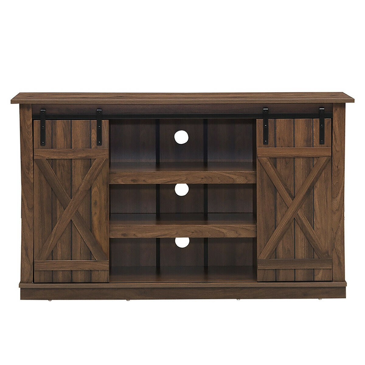 Sliding Barn Door TV Stand with Adjustable Shelves and Storage for TVs up to 60 Inches - Brown