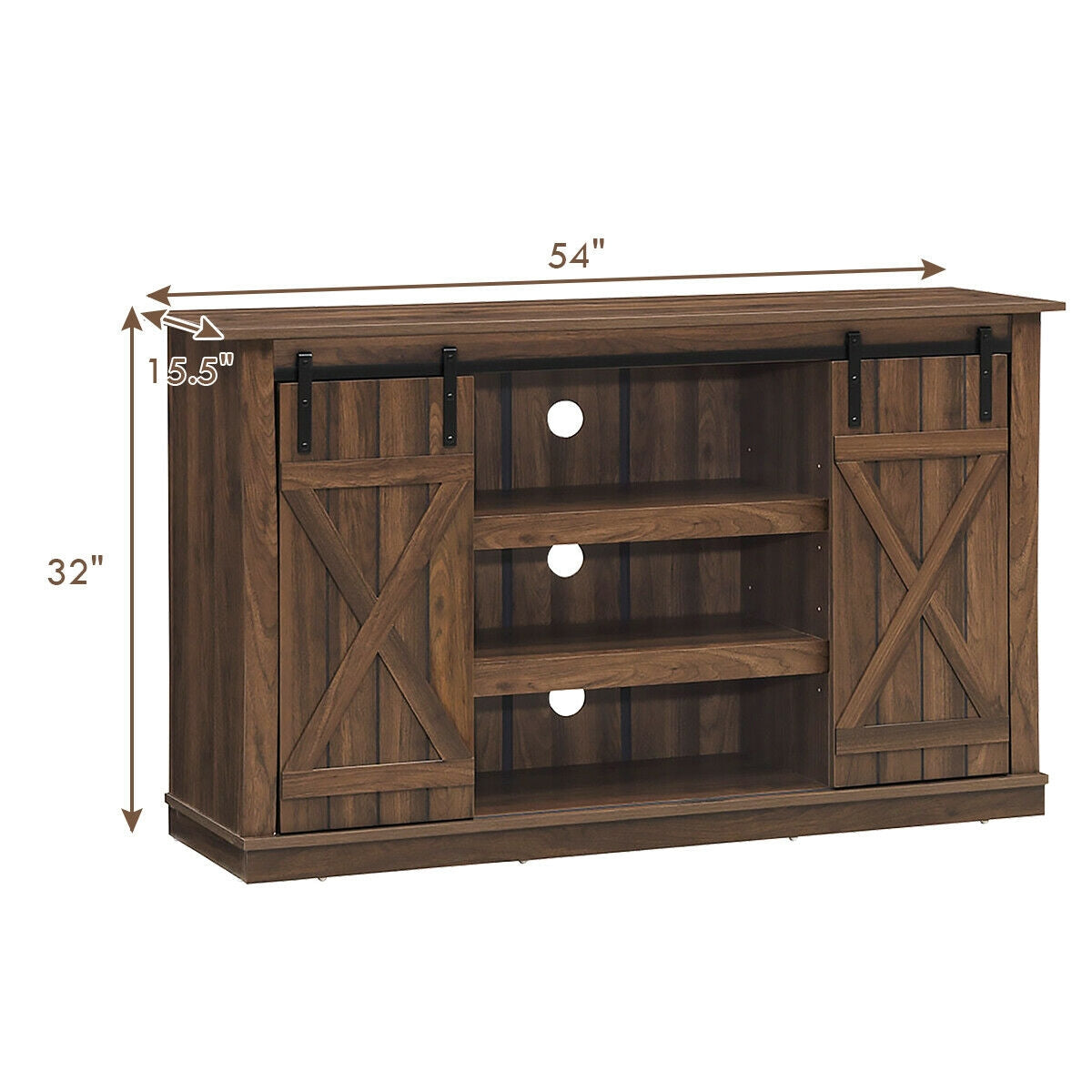 Sliding Barn Door TV Stand with Adjustable Shelves and Storage for TVs up to 60 Inches - Brown