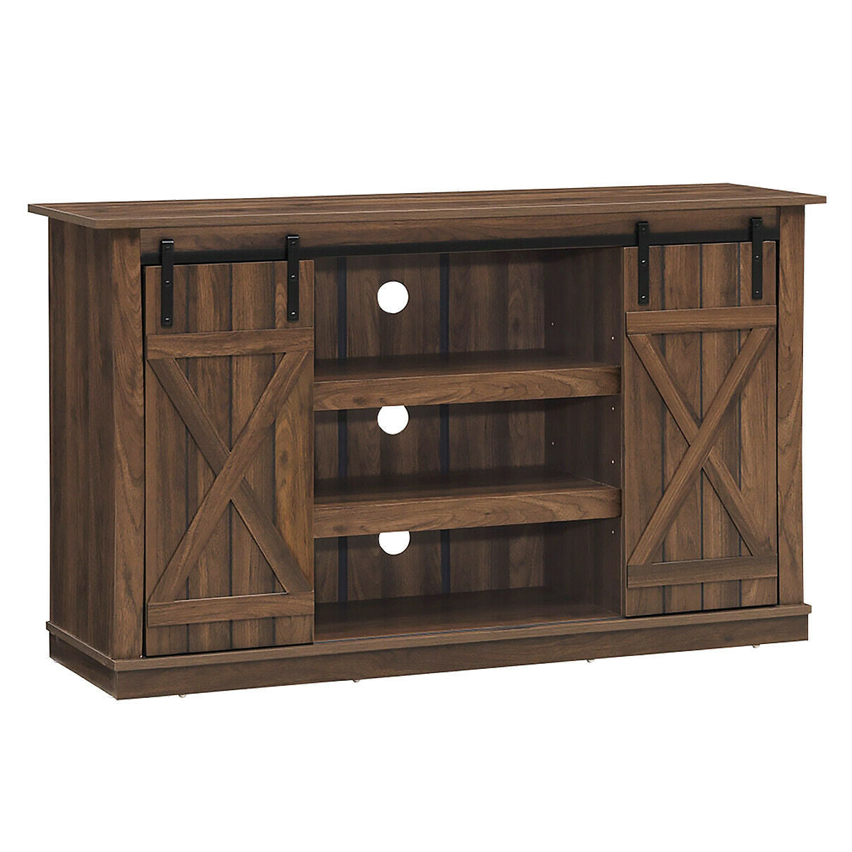 Sliding Barn Door TV Stand with Adjustable Shelves and Storage for TVs up to 60 Inches - Brown