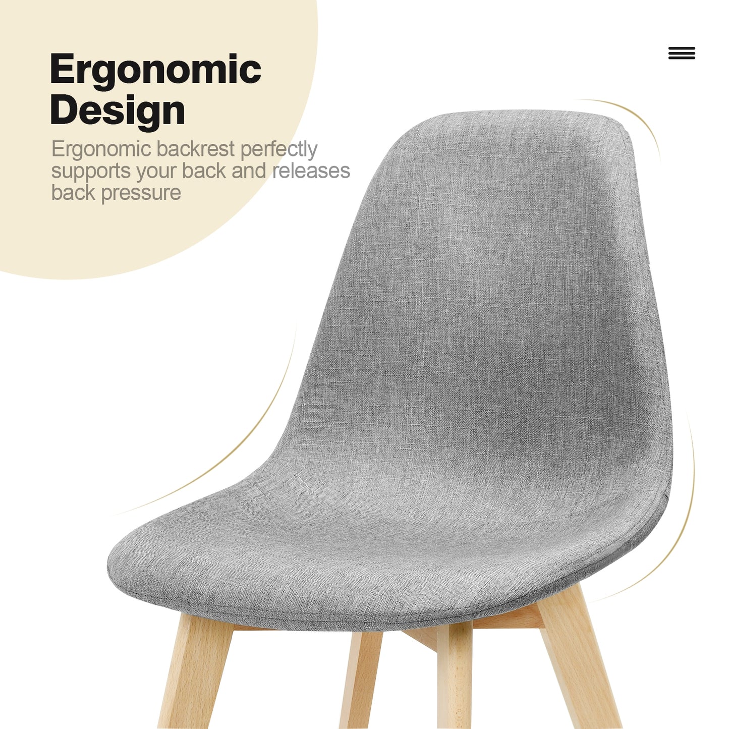 Modern Dining Chairs with Fabric Cushions and Wooden Legs, Set of 2
