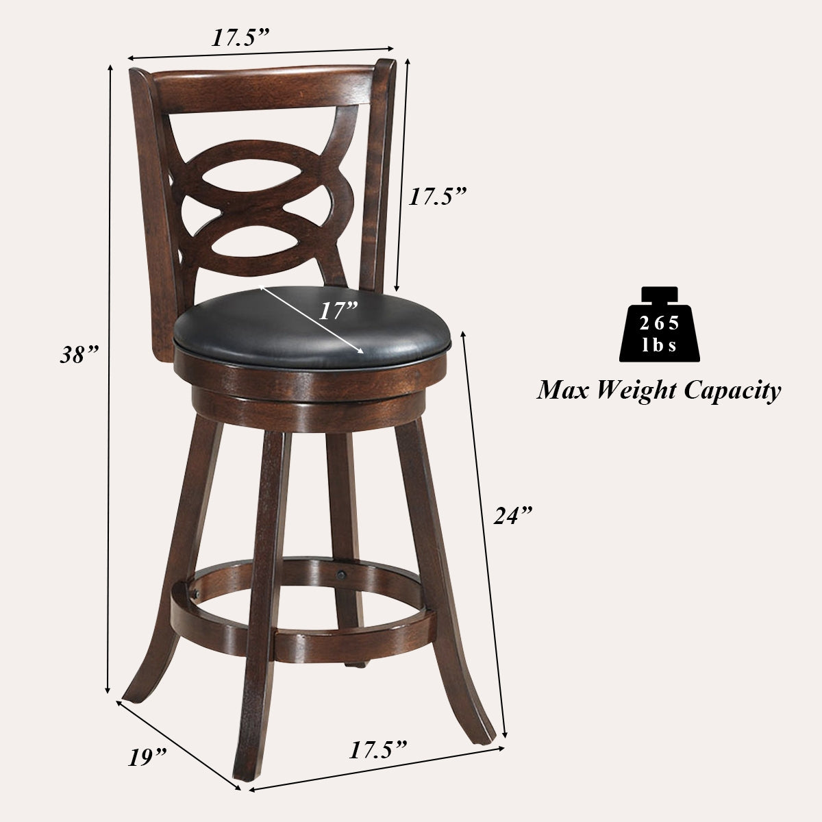 24 Inch Swivel Counter Height Dining Chair with Upholstered Cushion Seat