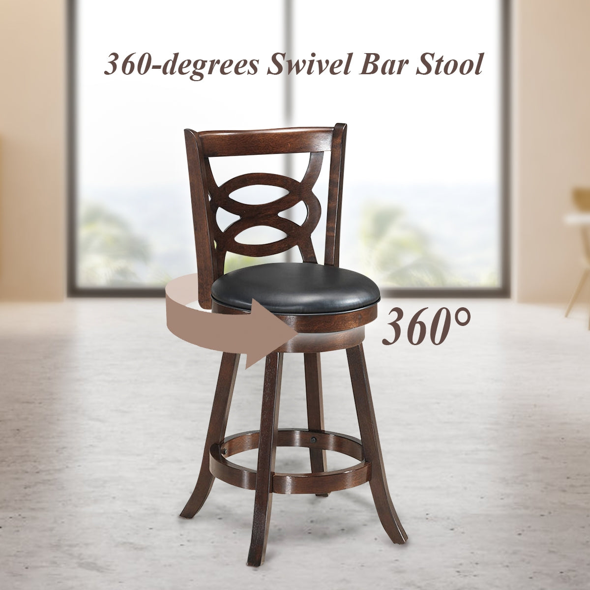24 Inch Swivel Counter Height Dining Chair with Upholstered Cushion Seat