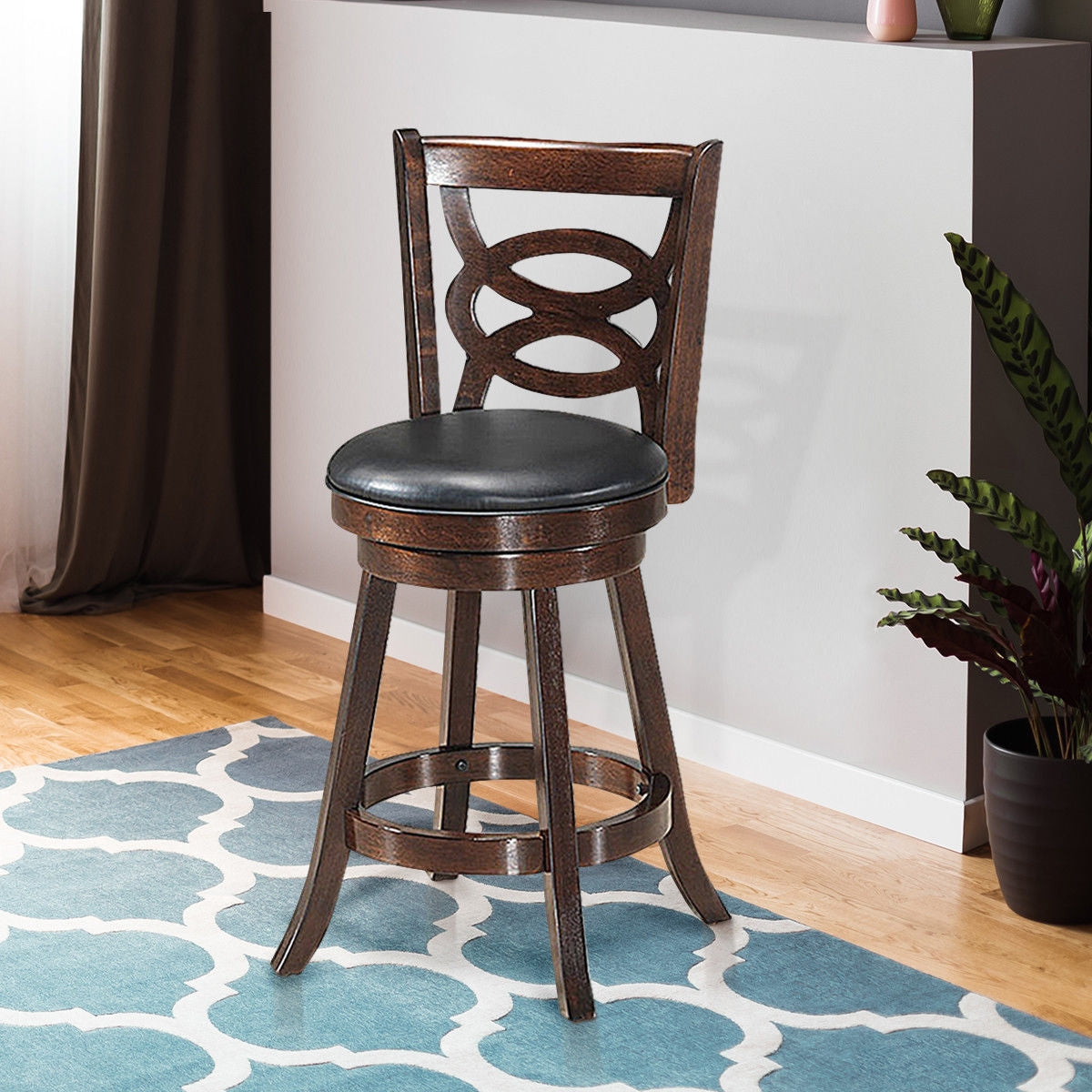24 Inch Swivel Counter Height Dining Chair with Upholstered Cushion Seat