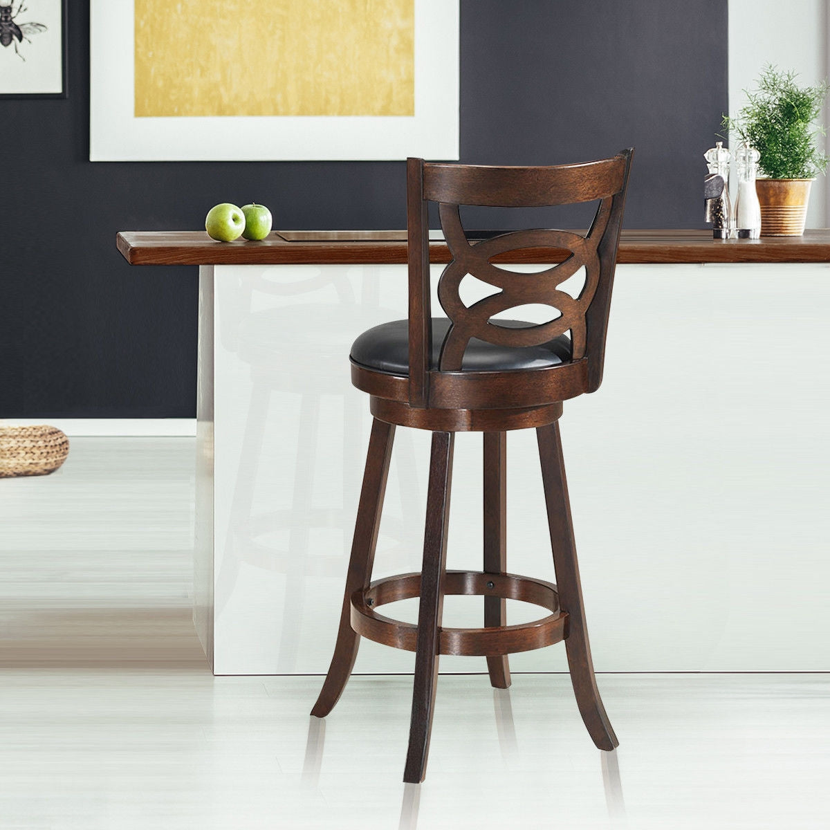 24 Inch Swivel Counter Height Dining Chair with Upholstered Cushion Seat