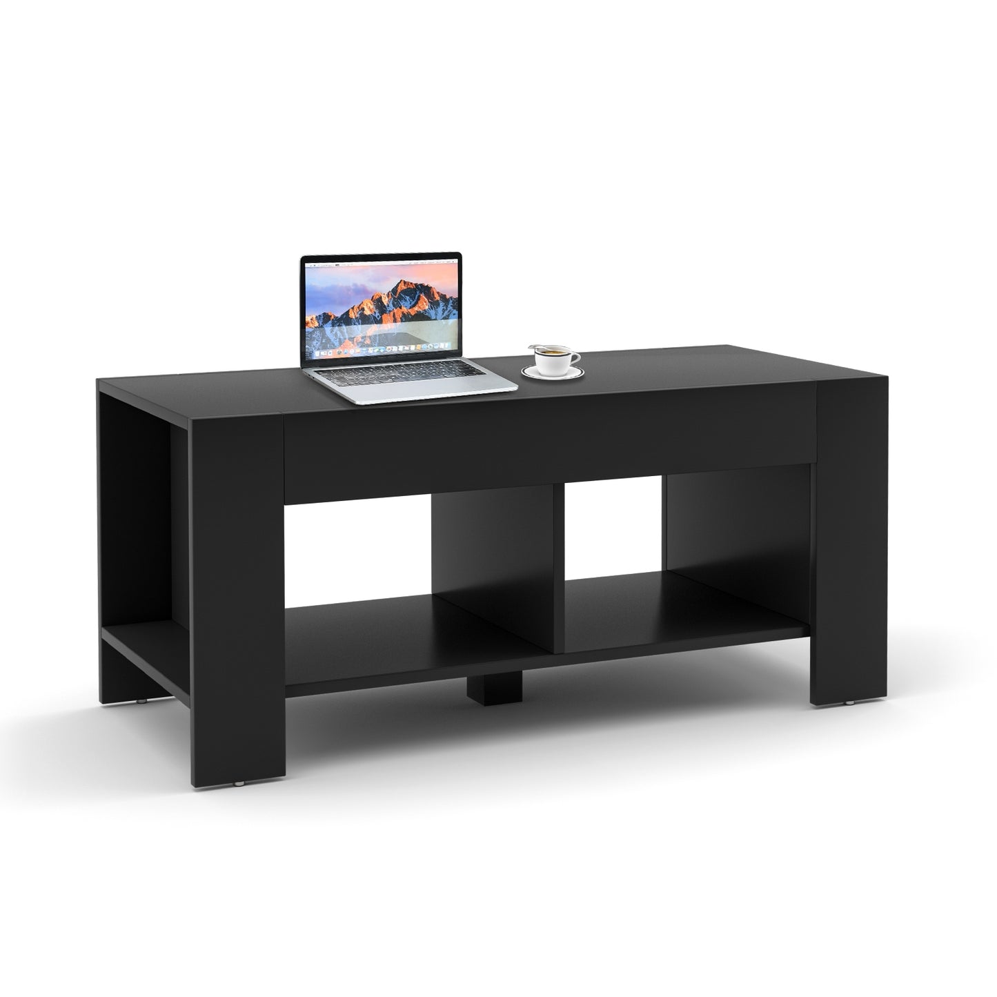 Modern 2-Tier Wooden Coffee Table with Open Storage Shelf for Living Room or Sofa Side