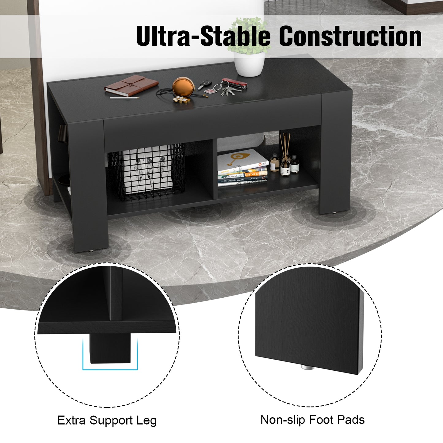 Modern 2-Tier Wooden Coffee Table with Open Storage Shelf for Living Room or Sofa Side