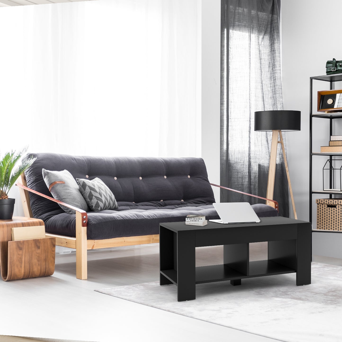 Modern 2-Tier Wooden Coffee Table with Open Storage Shelf for Living Room or Sofa Side