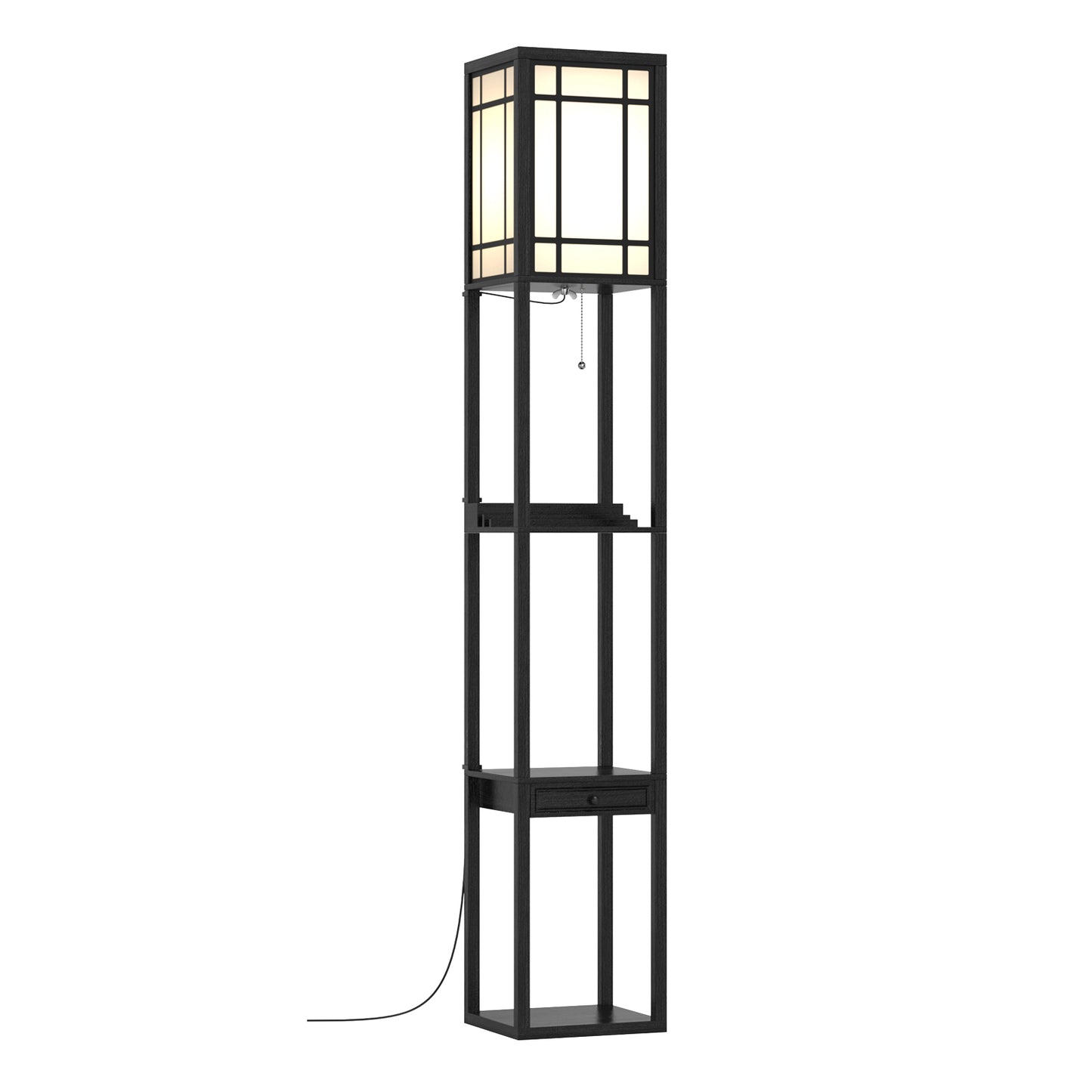 Multifunctional Modern Floor Lamp with Storage Shelves and Drawer
