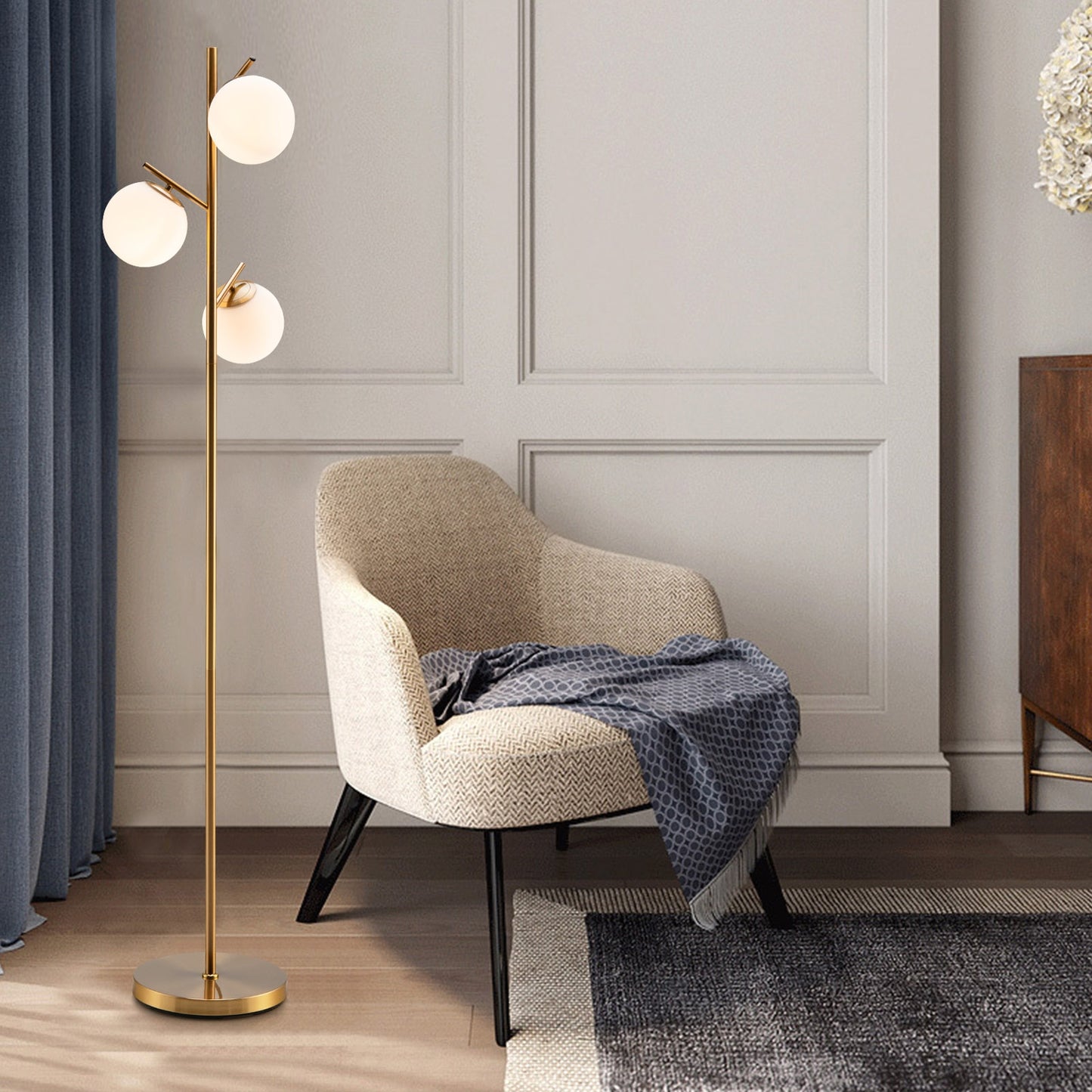 Elegant 3 Globe Floor Lamp with Foot Switch and Glass Shades