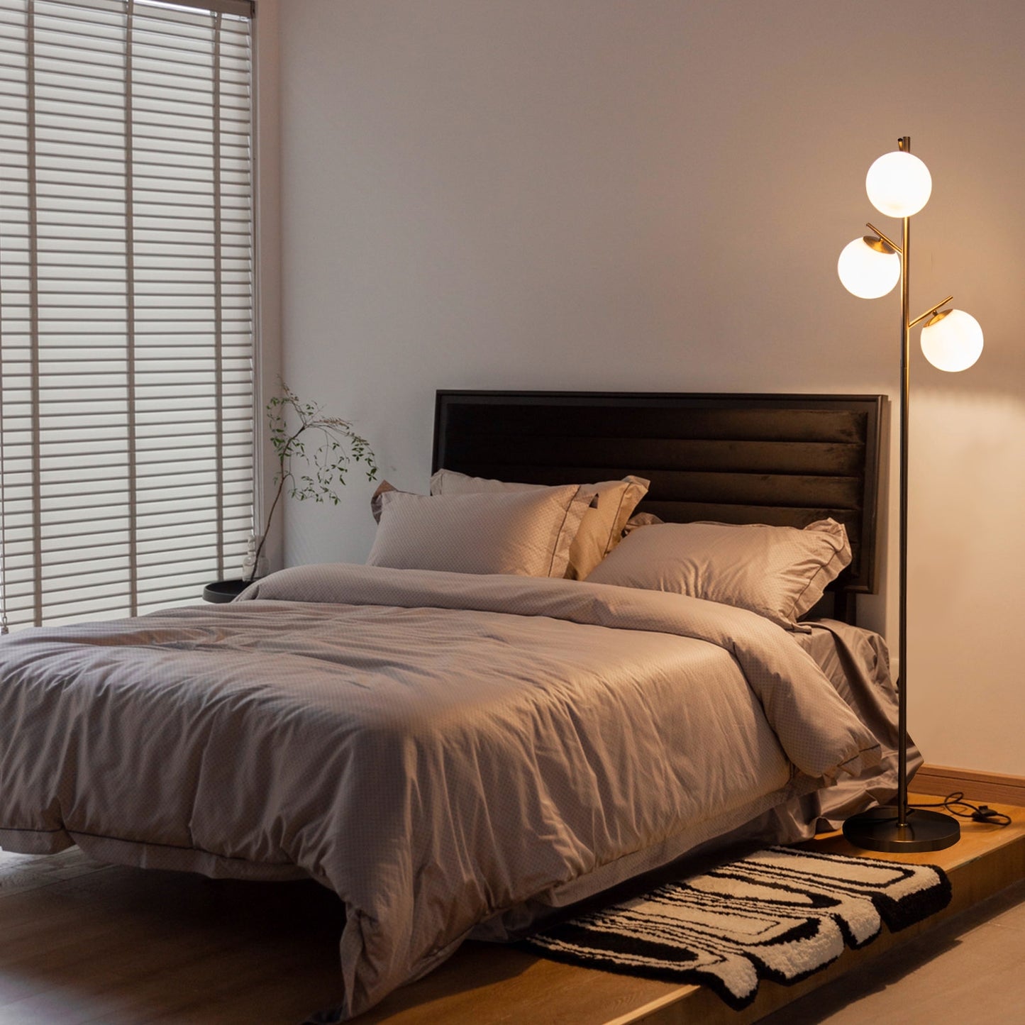 Elegant 3 Globe Floor Lamp with Foot Switch and Glass Shades