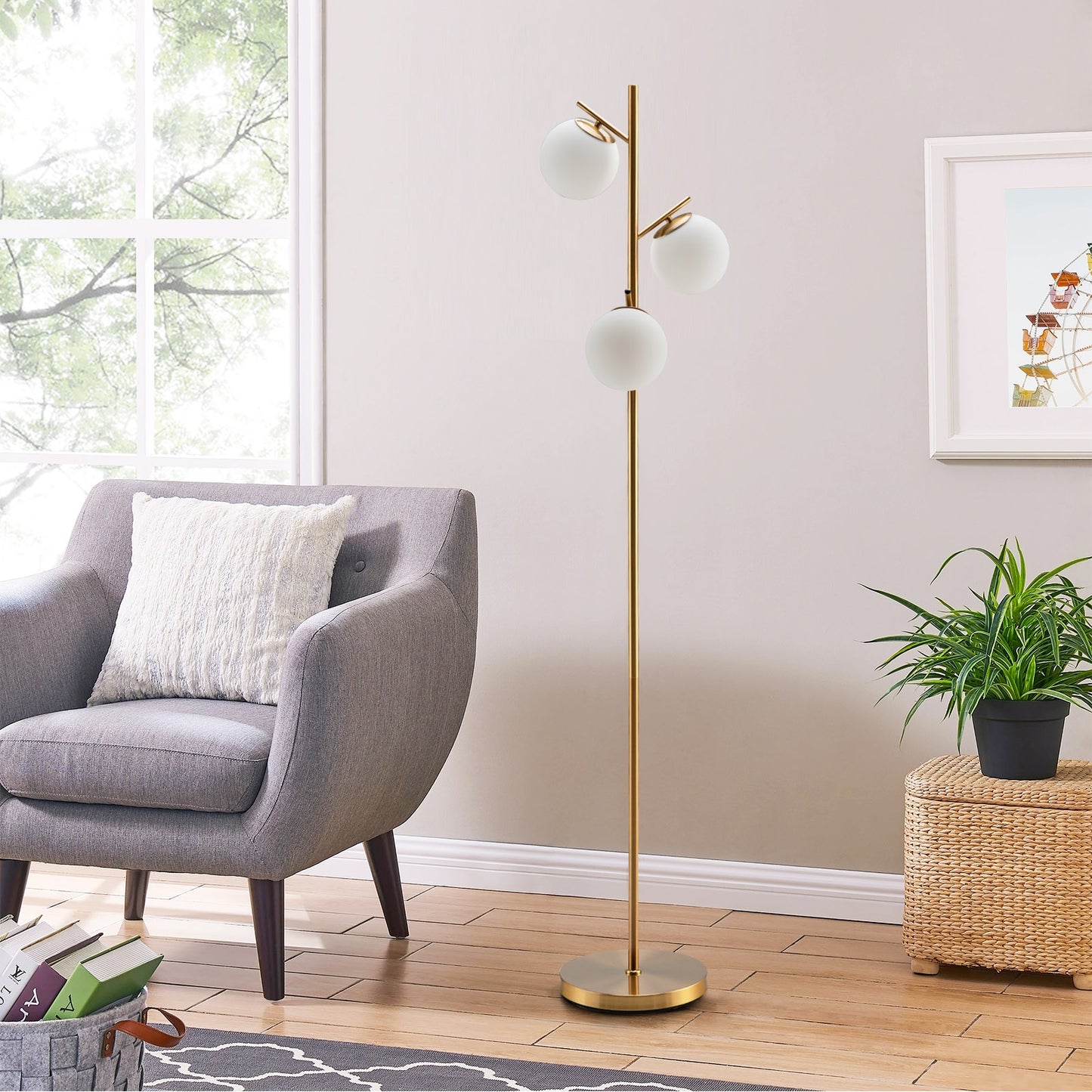 Elegant 3 Globe Floor Lamp with Foot Switch and Glass Shades
