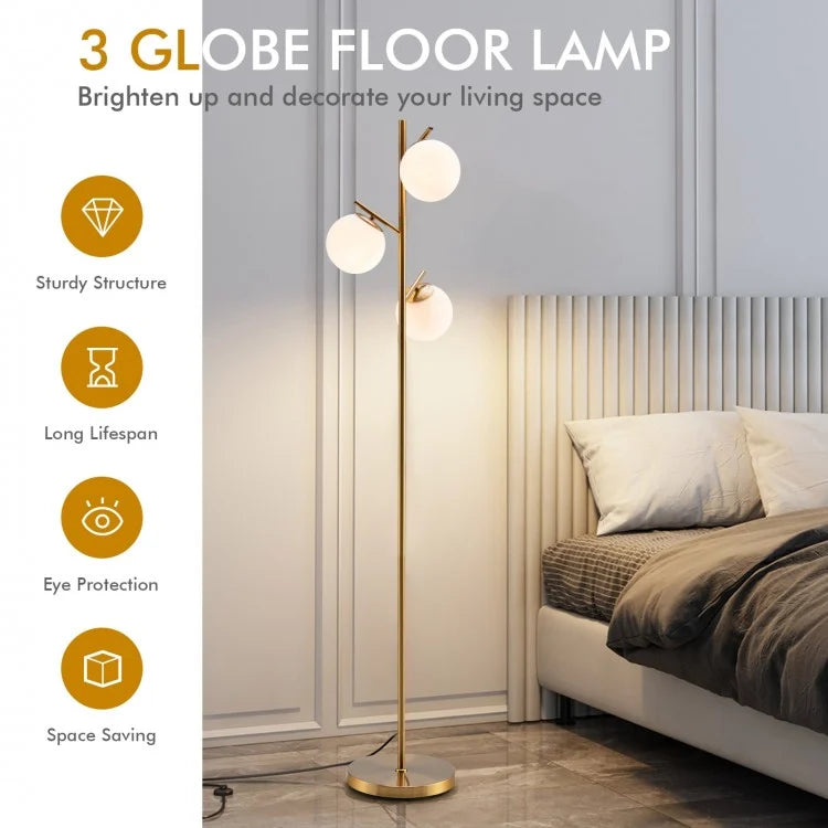 Elegant 3 Globe Floor Lamp with Foot Switch and Glass Shades