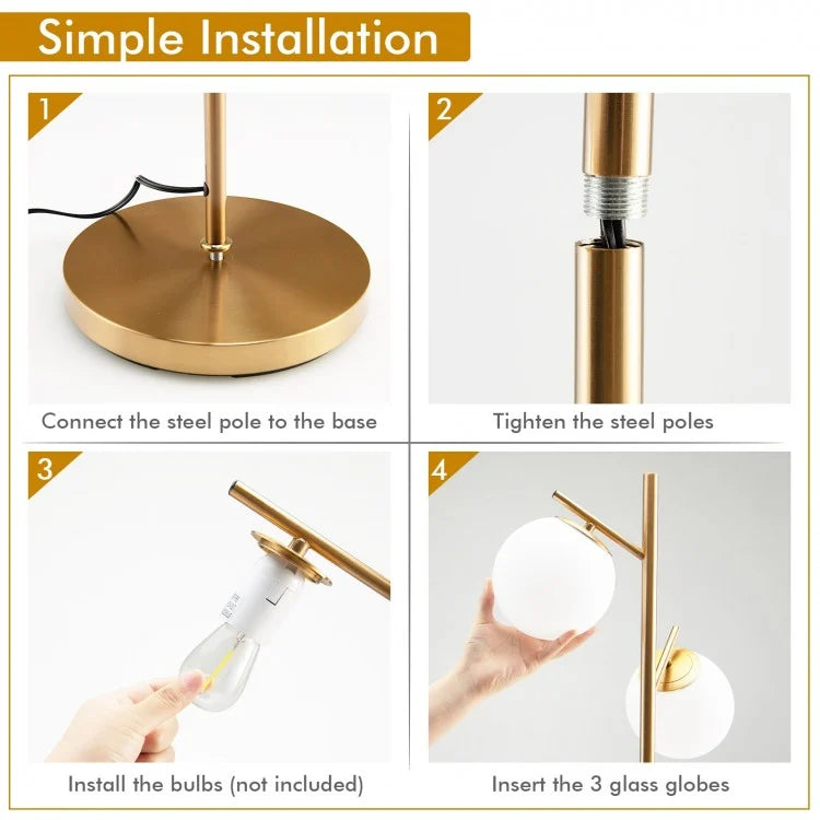 Elegant 3 Globe Floor Lamp with Foot Switch and Glass Shades