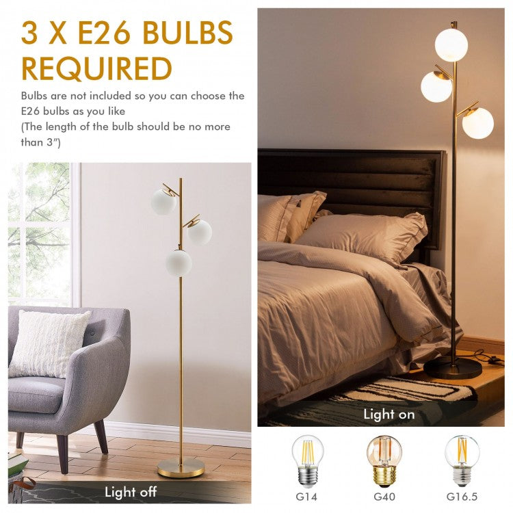 Elegant 3 Globe Floor Lamp with Foot Switch and Glass Shades