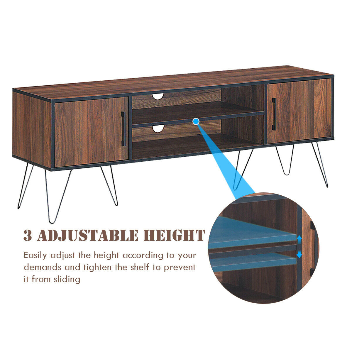 59 Inch Mid-Century TV Stand for TVs up to 65 Inch with Storage and Metal Legs - Walnut