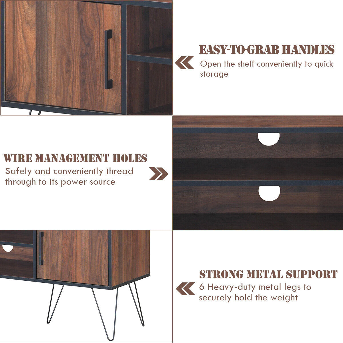 59 Inch Mid-Century TV Stand for TVs up to 65 Inch with Storage and Metal Legs - Walnut