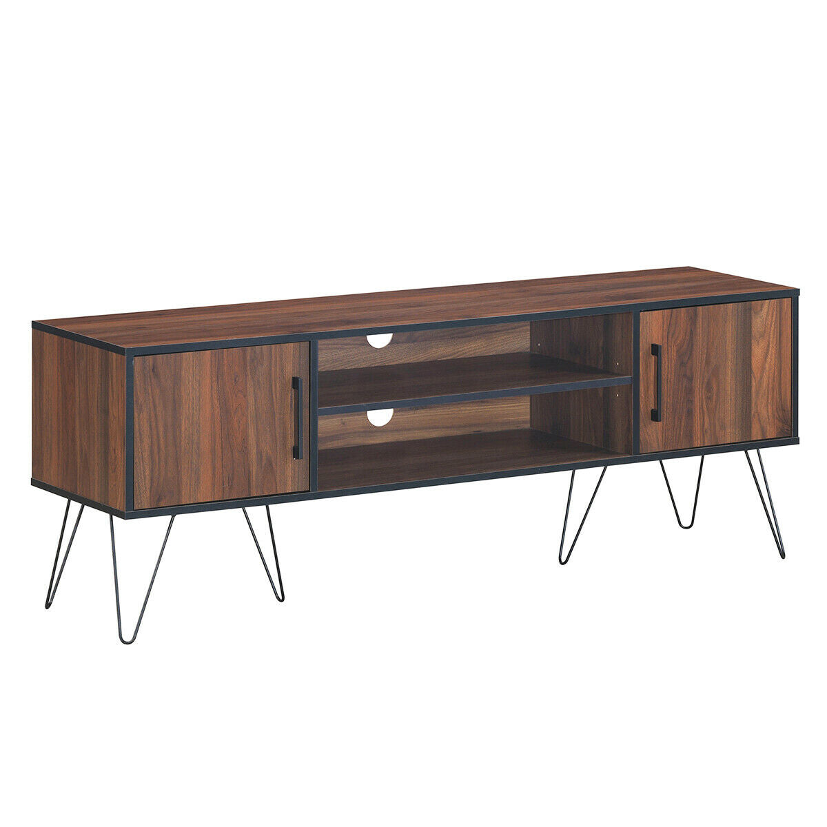 59 Inch Mid-Century TV Stand for TVs up to 65 Inch with Storage and Metal Legs - Walnut