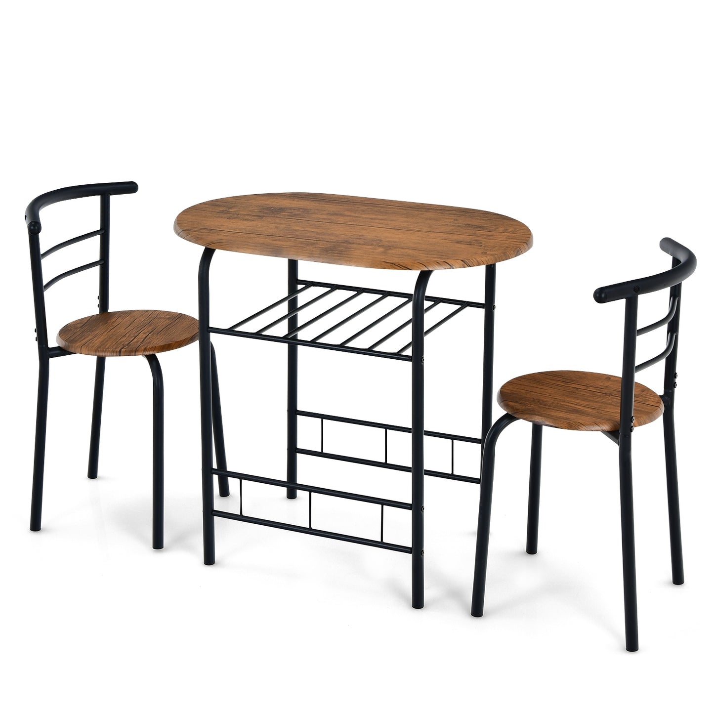 Modern 3 Piece Dining Set with Wine Rack and Two Chairs for Small Kitchen or Apartment - Brown