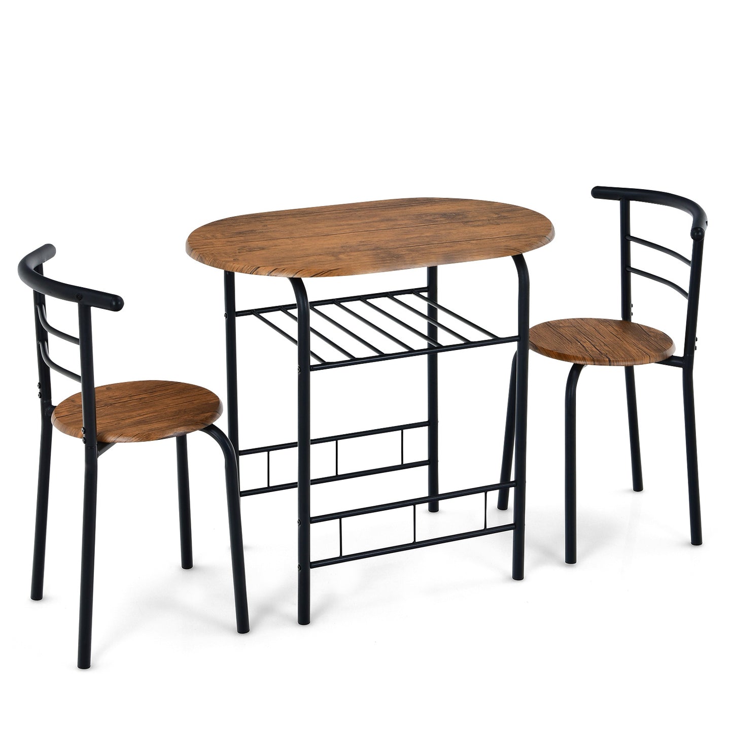 Modern 3 Piece Dining Set with Wine Rack and Two Chairs for Small Kitchen or Apartment - Brown