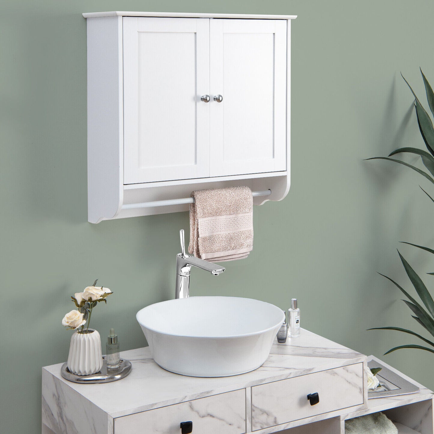 Elegant Wall-Mounted Medicine Cabinet with Adjustable Shelves & Towel Bar