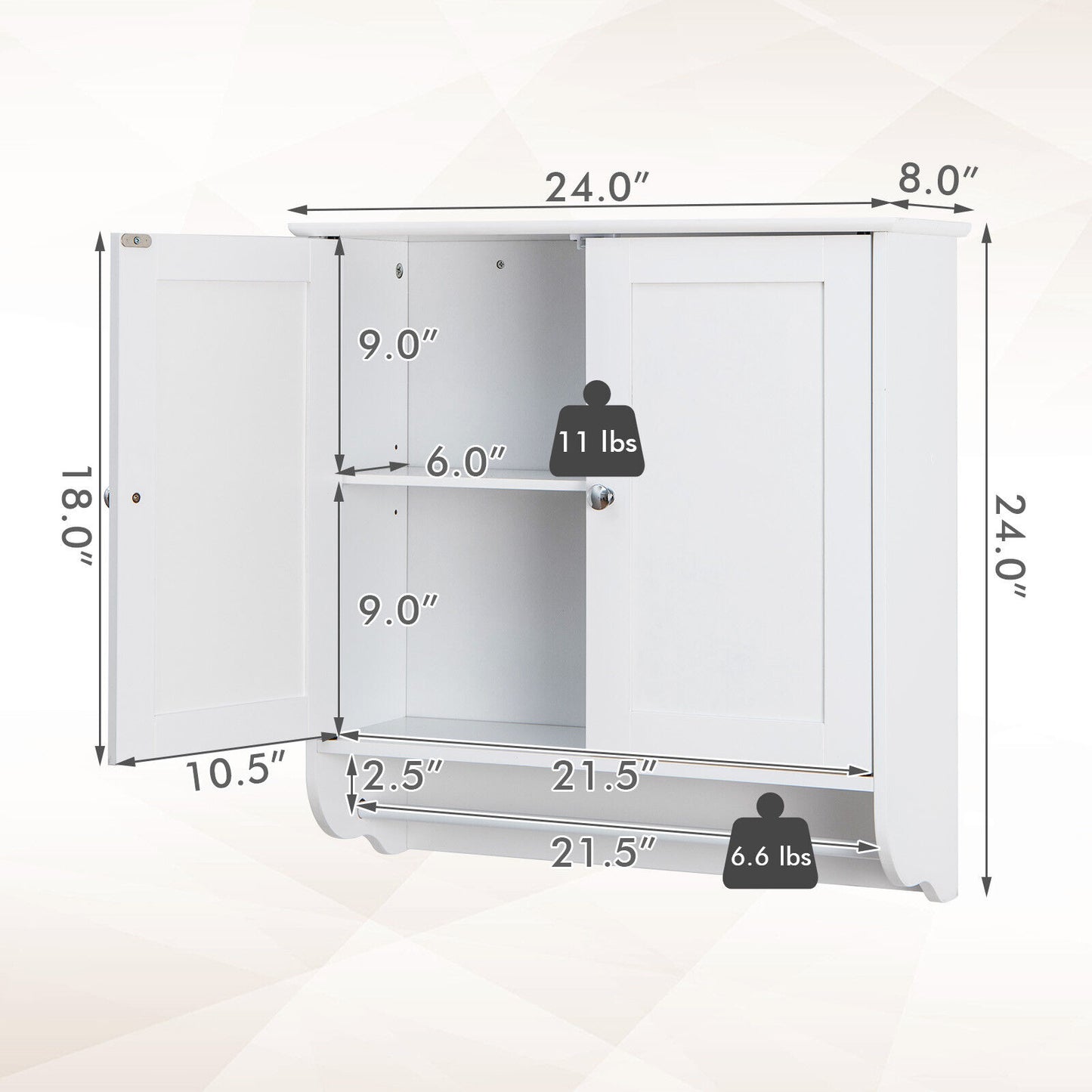 Elegant Wall-Mounted Medicine Cabinet with Adjustable Shelves & Towel Bar