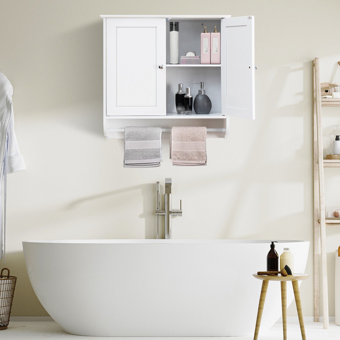 Elegant Wall-Mounted Medicine Cabinet with Adjustable Shelves & Towel Bar
