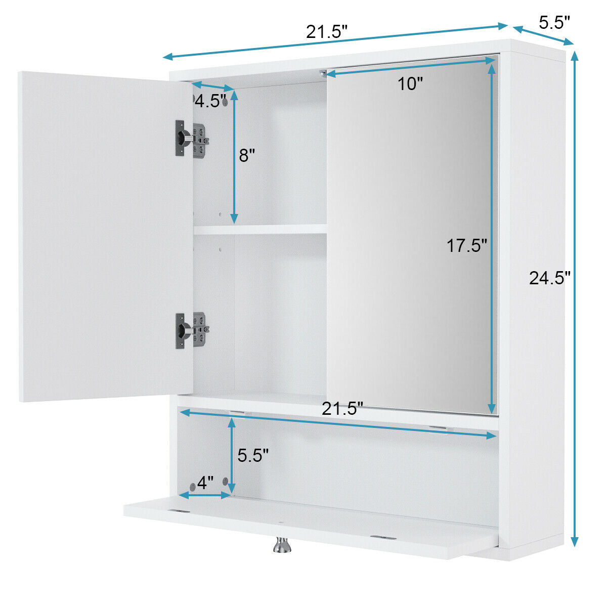 Modern White Wall-Mounted Medicine Cabinet with Mirror