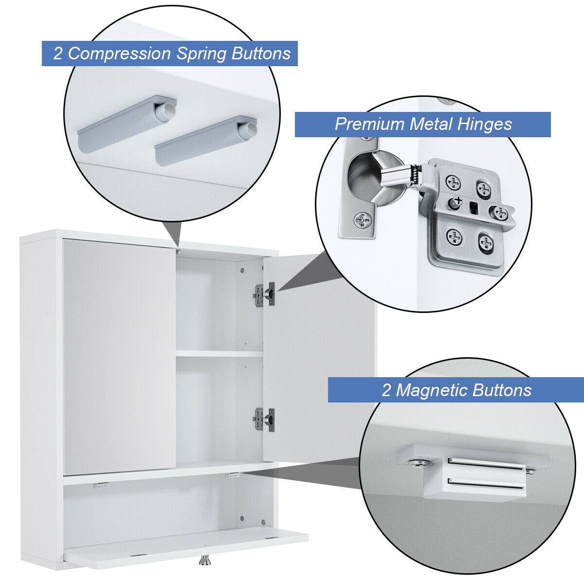 Modern White Wall-Mounted Medicine Cabinet with Mirror