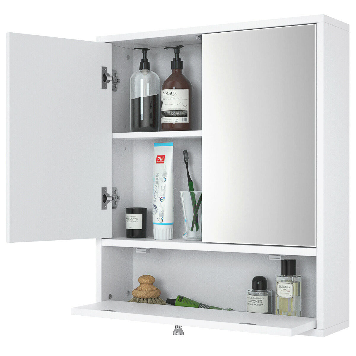 Modern White Wall-Mounted Medicine Cabinet with Mirror