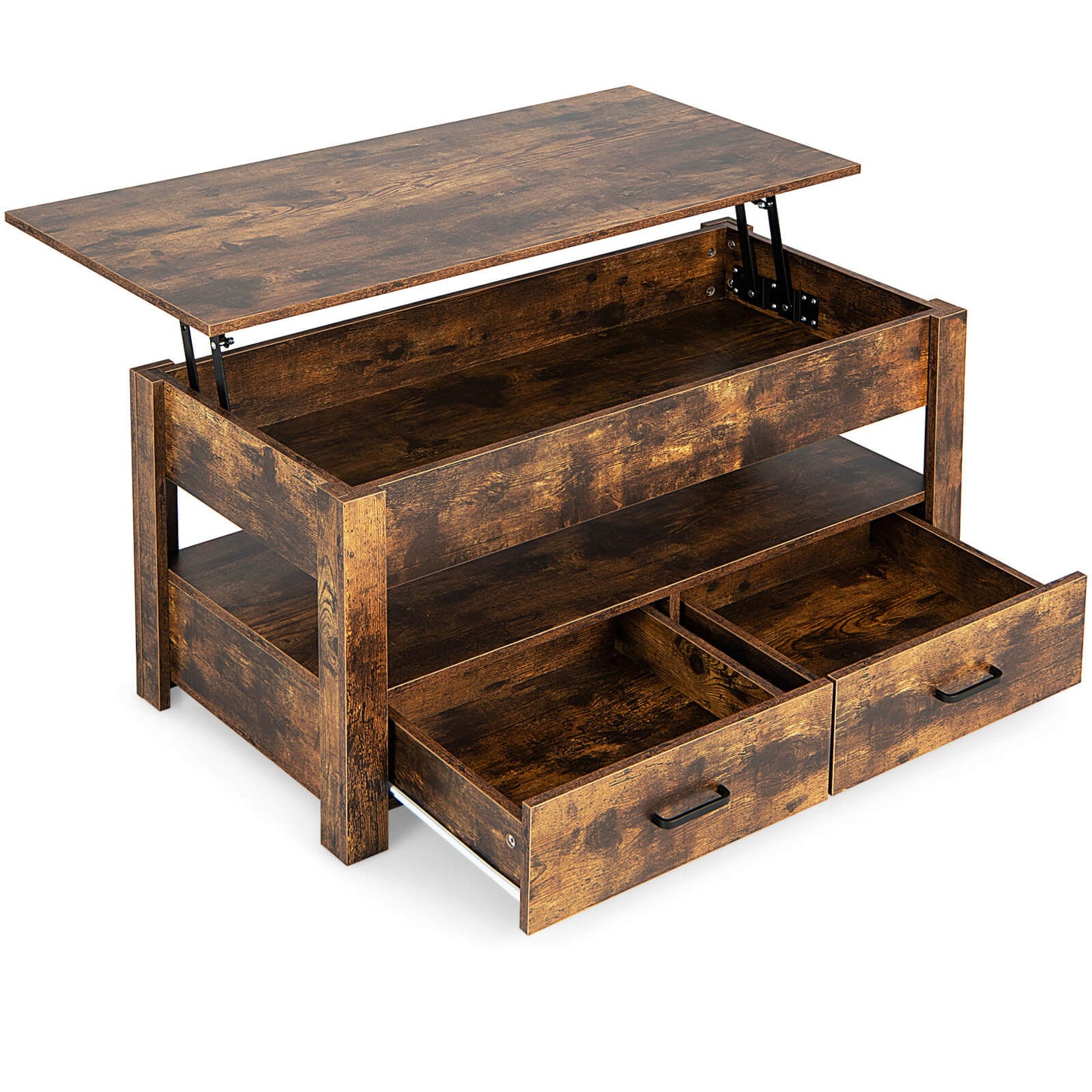 Lift Top Coffee Table with Hidden Storage Compartment and Dual Drawers