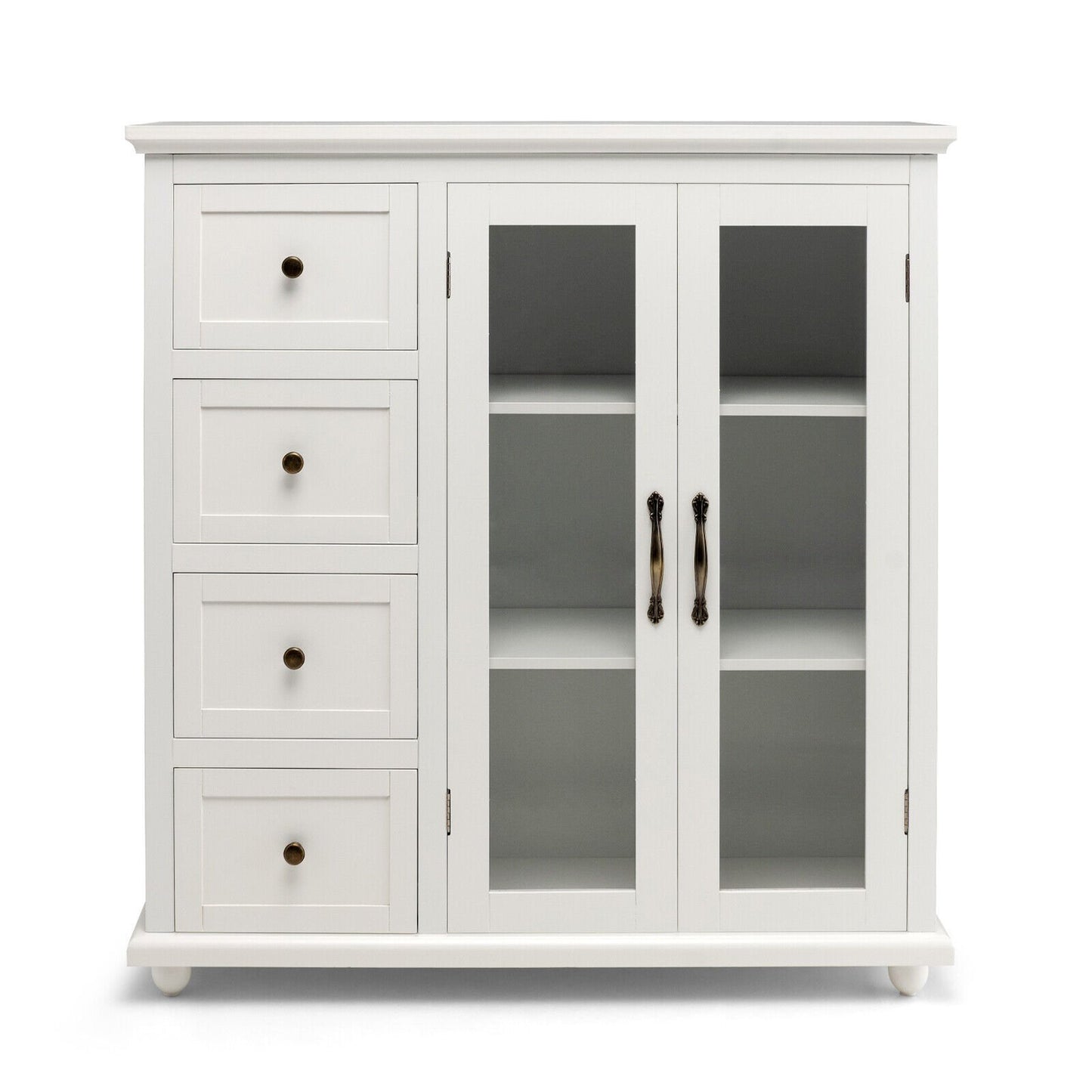 Buffet Sideboard Cabinet with Glass Doors and Storage Drawers for Kitchen or Dining Room - White