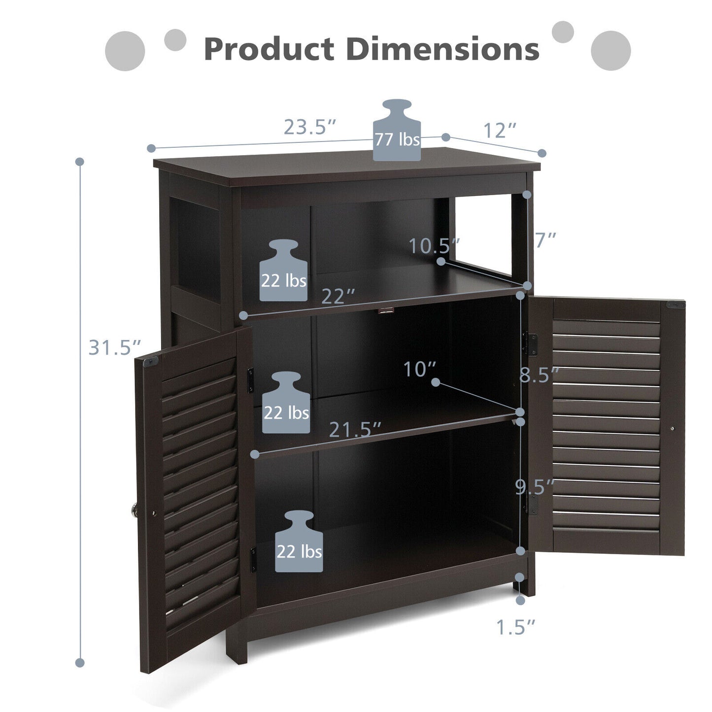 Wooden Freestanding Bathroom Cabinet with Double Shutter Doors for Storage