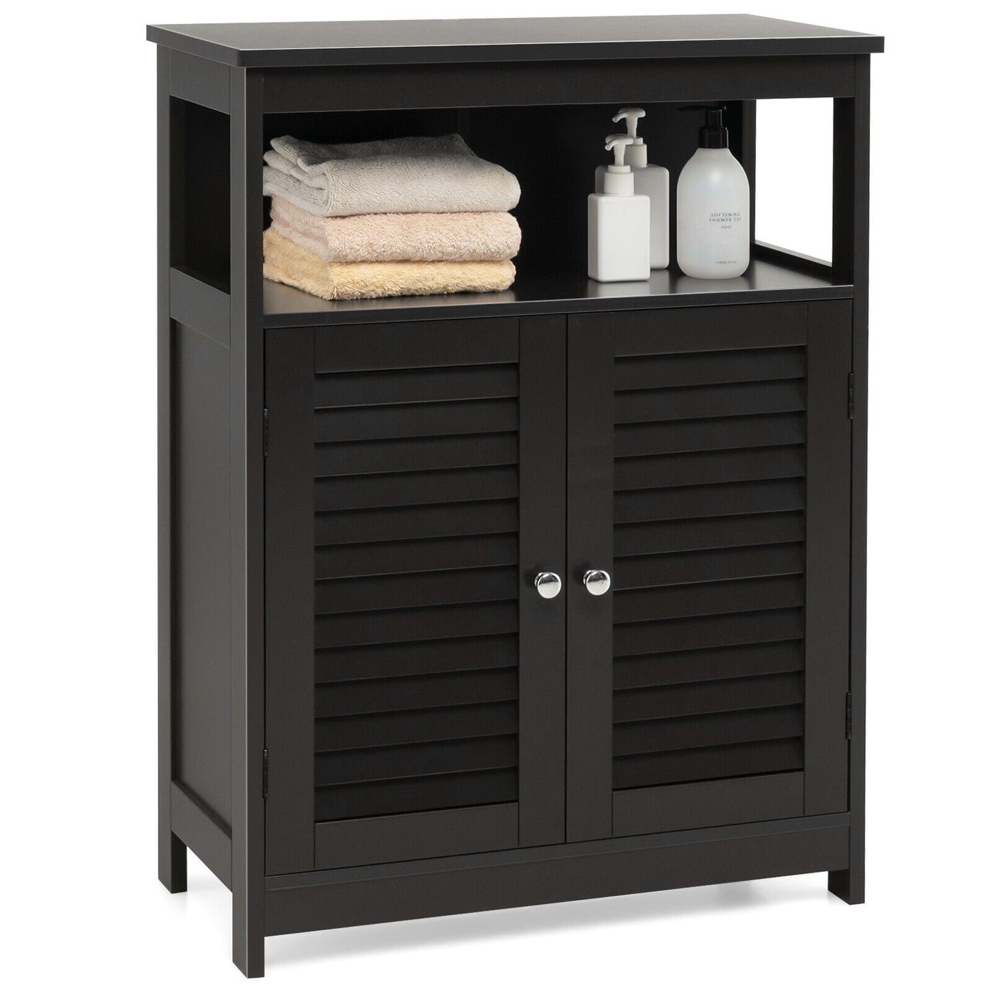 Wooden Freestanding Bathroom Cabinet with Double Shutter Doors for Storage