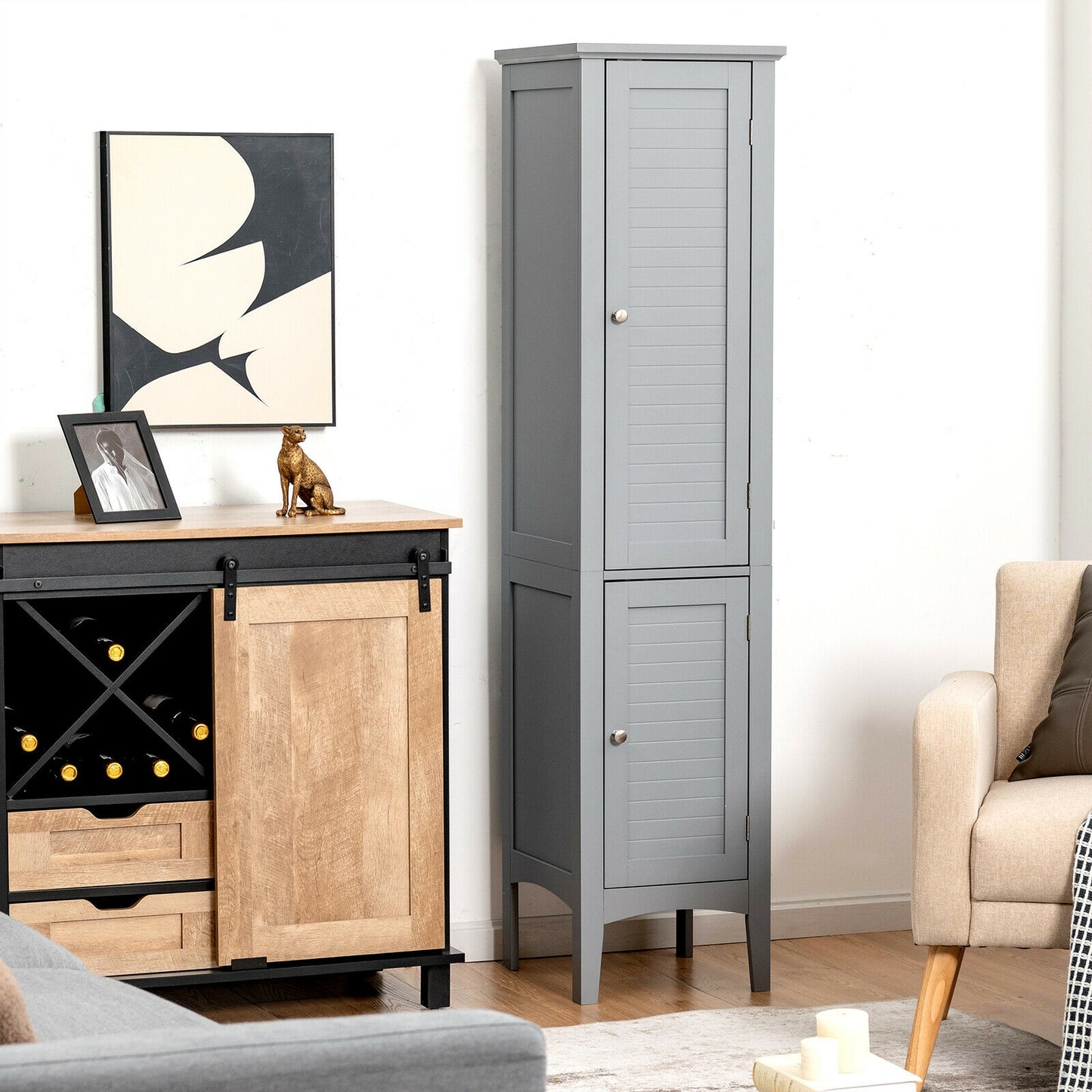 Multi Functional Freestanding Storage Cabinet for Bathroom, Kitchen, and Living Room
