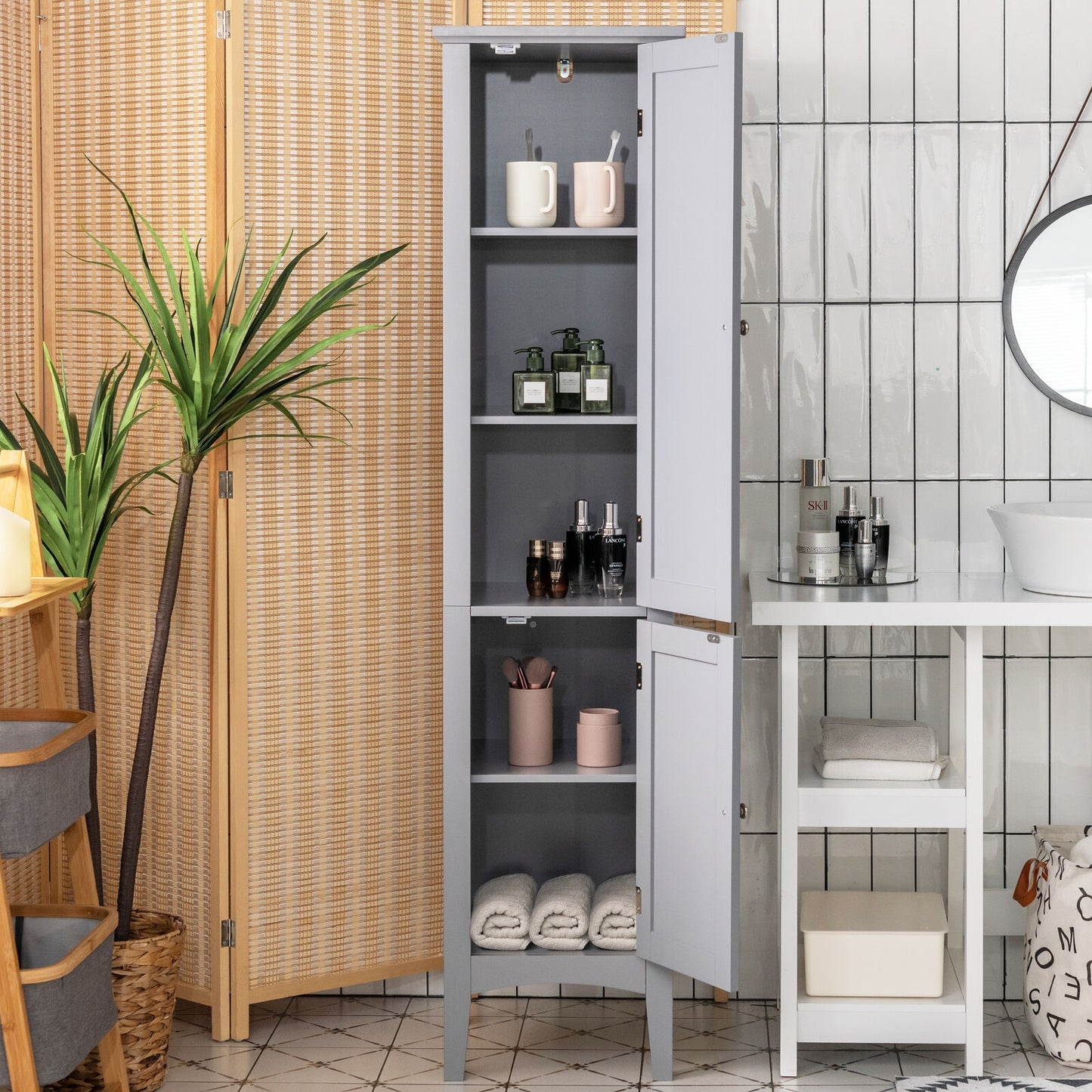 Multi Functional Freestanding Storage Cabinet for Bathroom, Kitchen, and Living Room