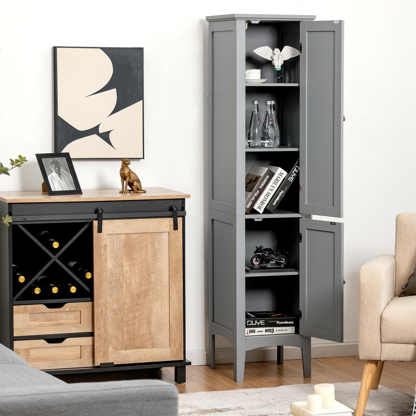 Multi Functional Freestanding Storage Cabinet for Bathroom, Kitchen, and Living Room