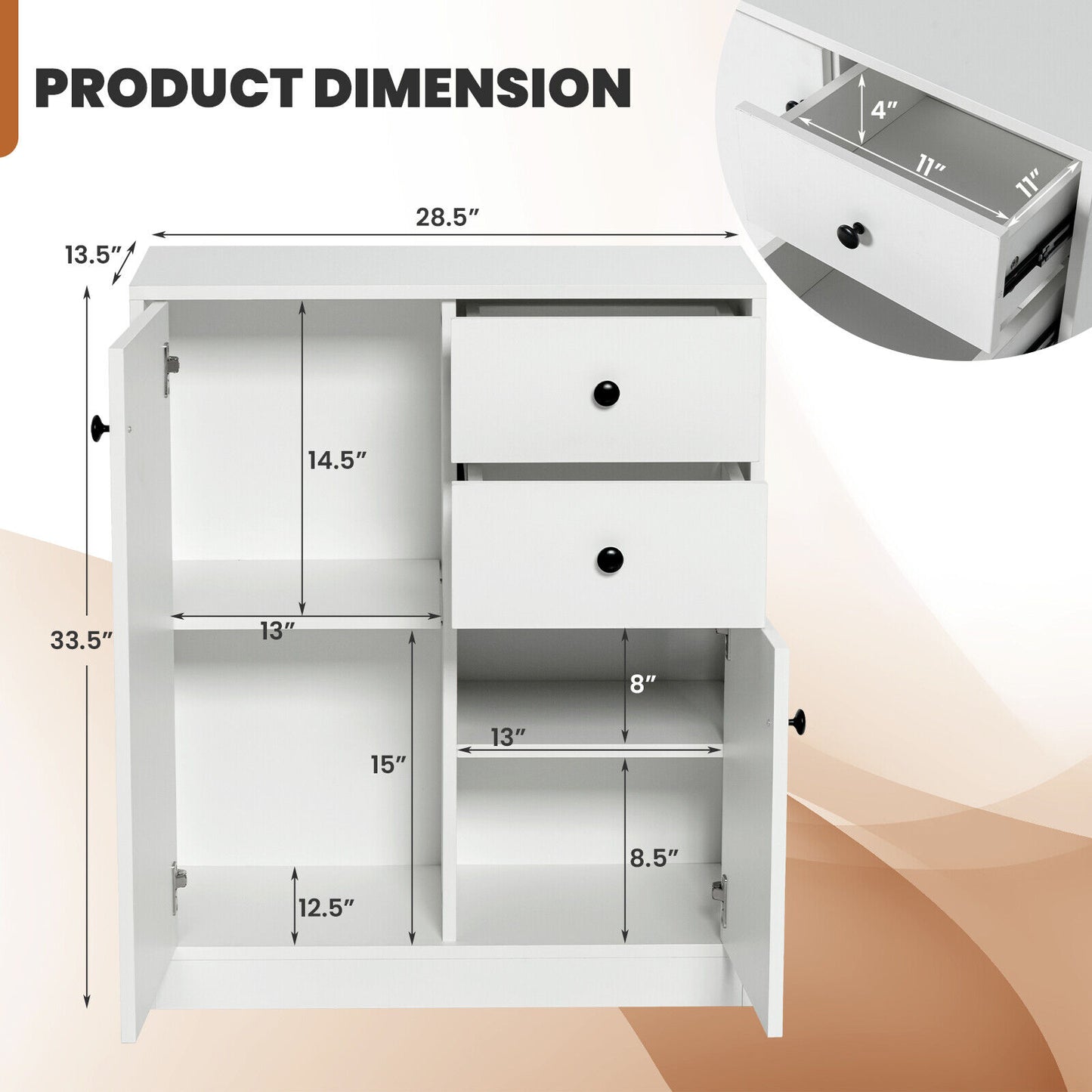 Modern 2 Door Freestanding Sideboard with Adjustable Shelves for Ample Storage