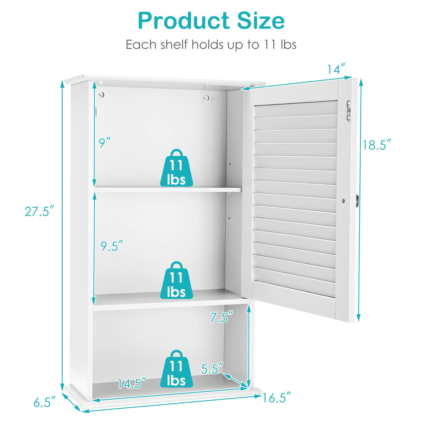 Modern Wall-Mounted Bathroom Storage Cabinet with Louver Door